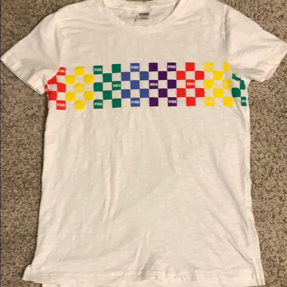 VS Pink rainbow checkered tee